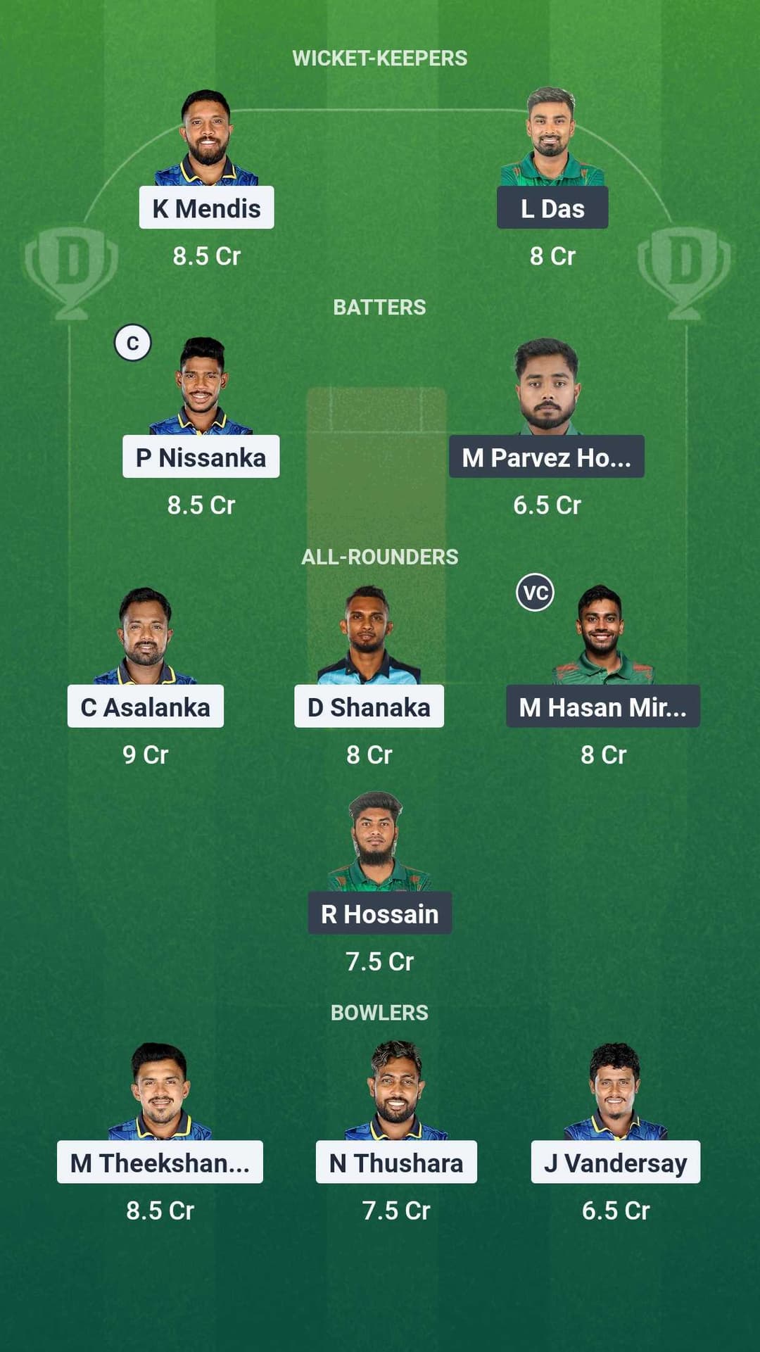 SL vs BAN Dream11